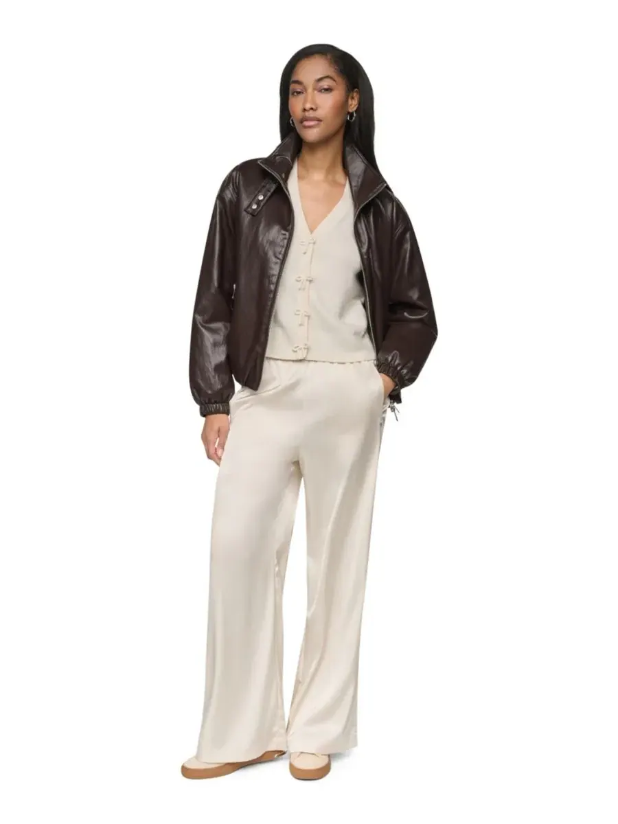 Куртка-бомбер из экокожи с высоким воротником DKNY — изображение 2 из 7, коричневый
