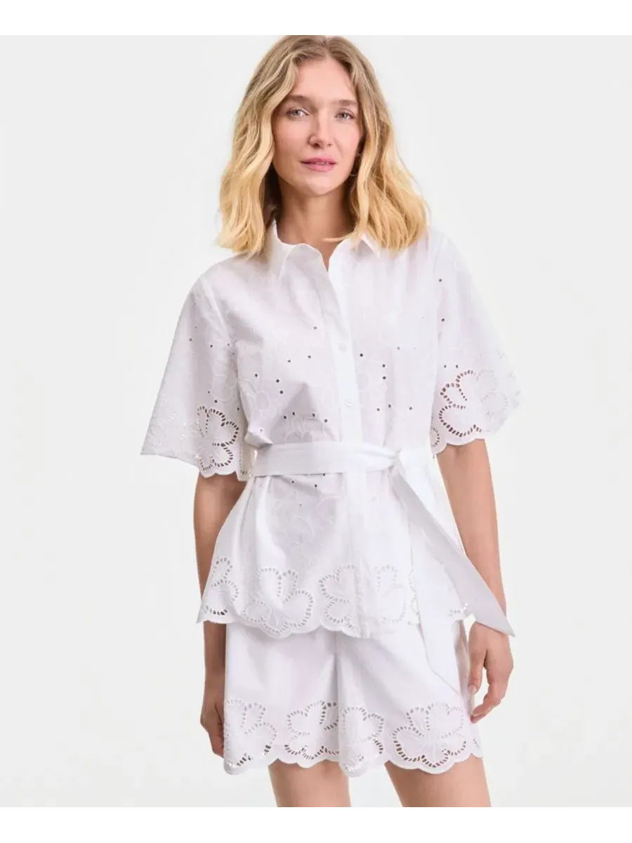 Блуза из хлопка с завязкой на талии, модель Eyelet Tie-Waist I.N.C. International Concepts