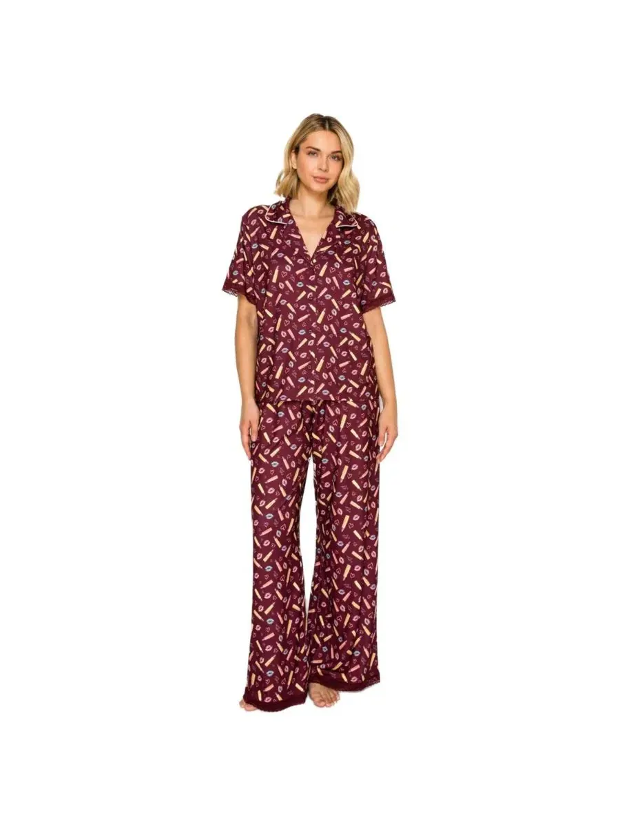 Комплект из рубашки и брюк Yummy Jersey Notched Collar and Wide Leg Pants Set Studio Badgley — изображение 1 из 5
