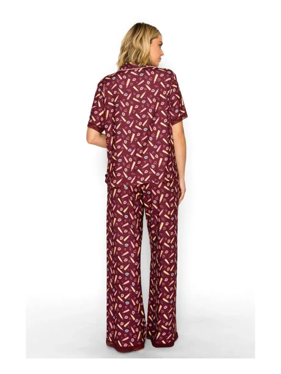 Комплект из рубашки и брюк Yummy Jersey Notched Collar and Wide Leg Pants Set Studio Badgley — изображение 3 из 5