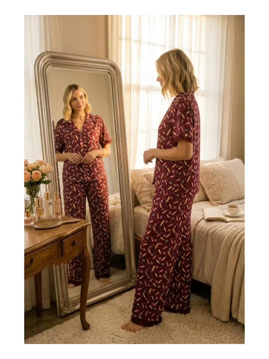 Комплект из рубашки и брюк Yummy Jersey Notched Collar and Wide Leg Pants Set Studio Badgley — изображение 5 из 5