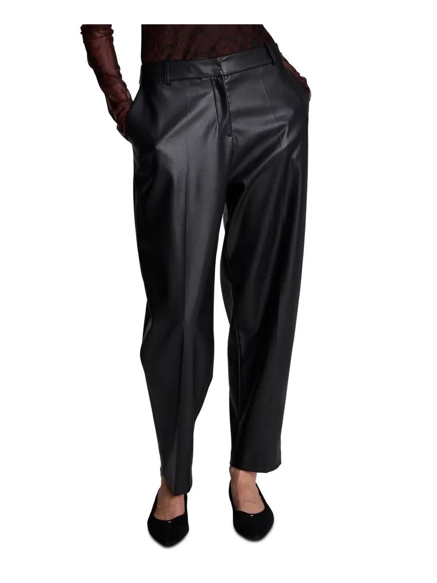 Брюки прямого кроя с высокой посадкой из экокожи Women's Faux Leather High-Rise Cropped Ankle Pants