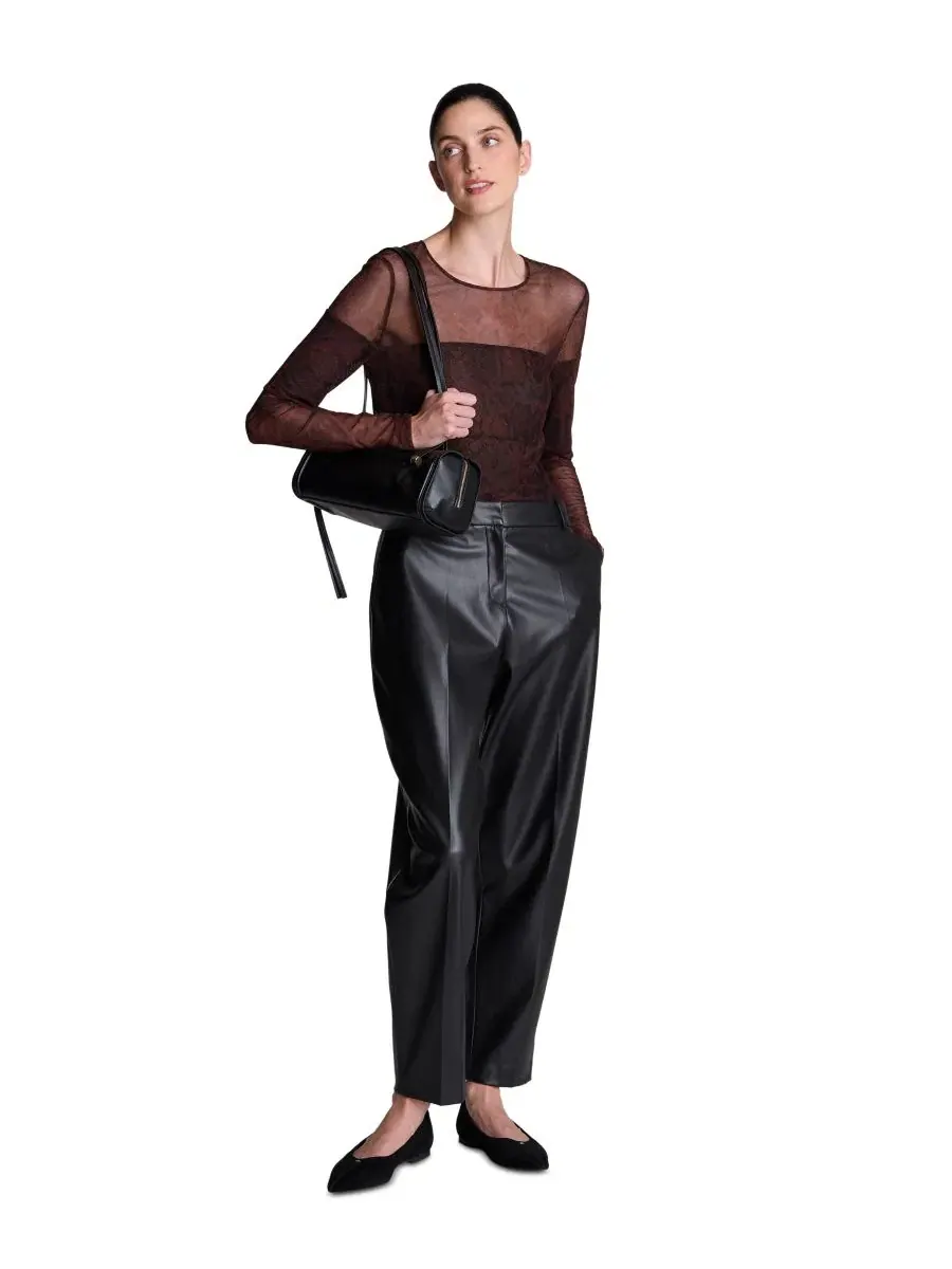 Брюки прямого кроя с высокой посадкой из экокожи Women's Faux Leather High-Rise Cropped Ankle Pants — изображение 2 из 6