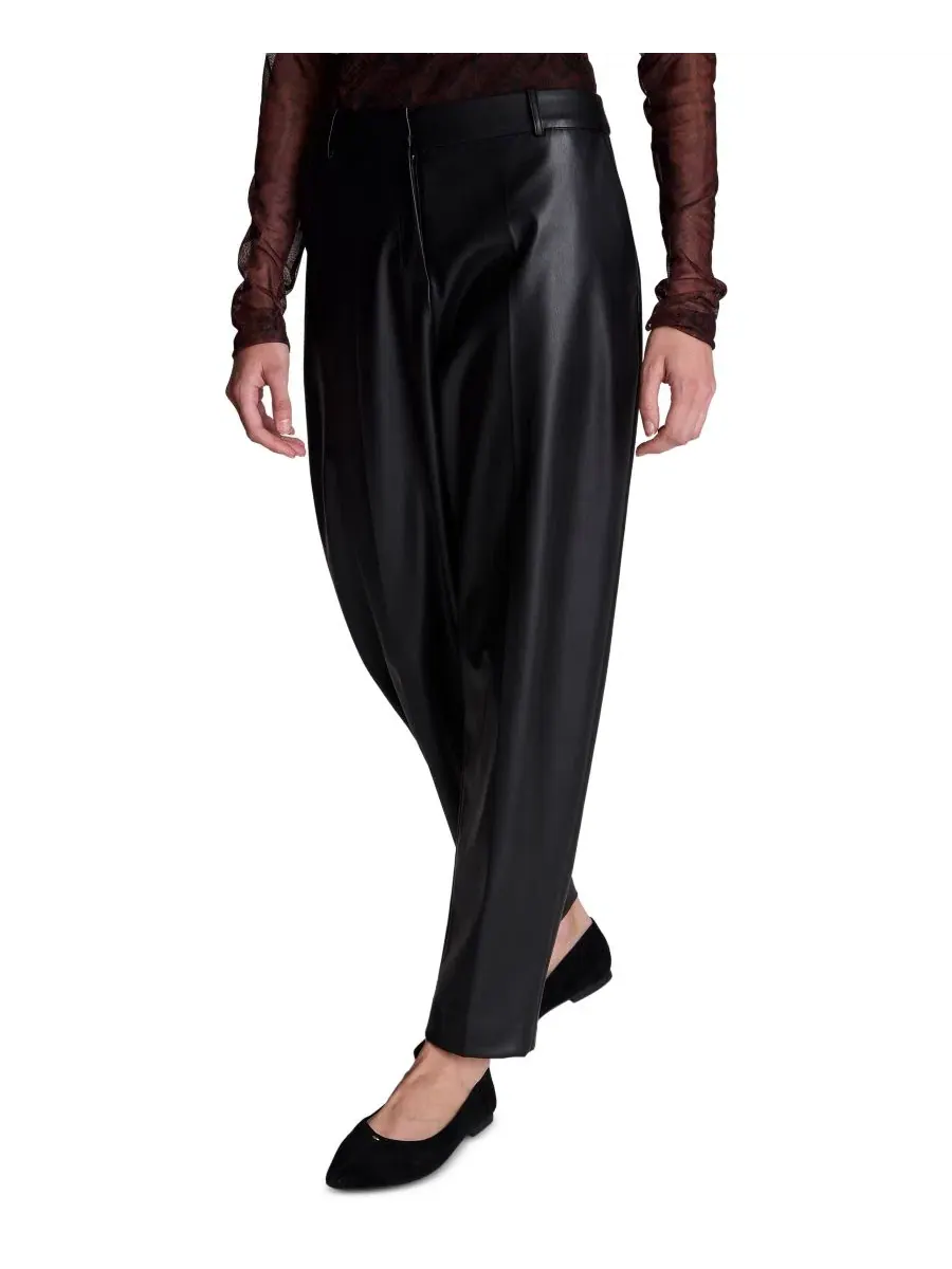Брюки прямого кроя с высокой посадкой из экокожи Women's Faux Leather High-Rise Cropped Ankle Pants — изображение 4 из 6