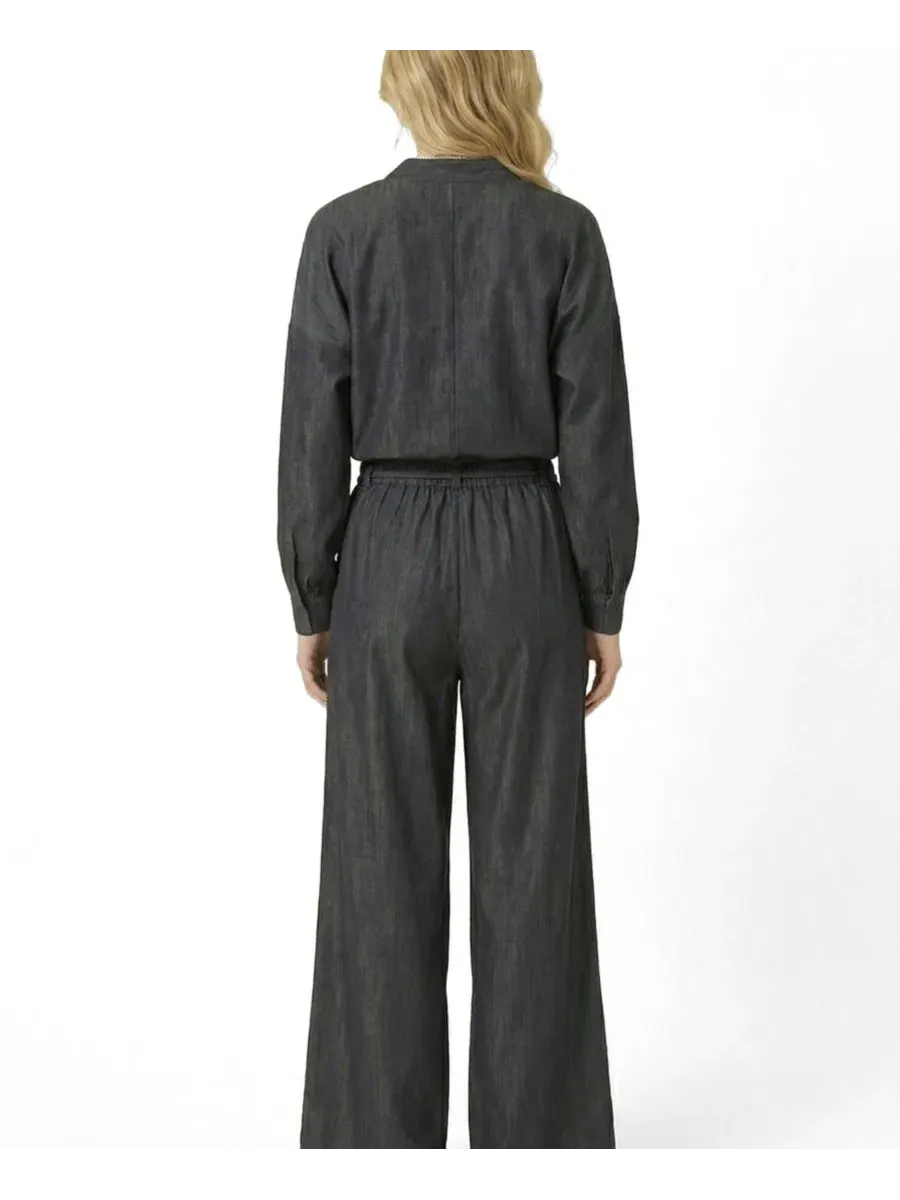 Комплект из блузы с воротником и широких брюк Relaxed Drawstring Wide-Leg Collared Lounge Set — изображение 2 из 3