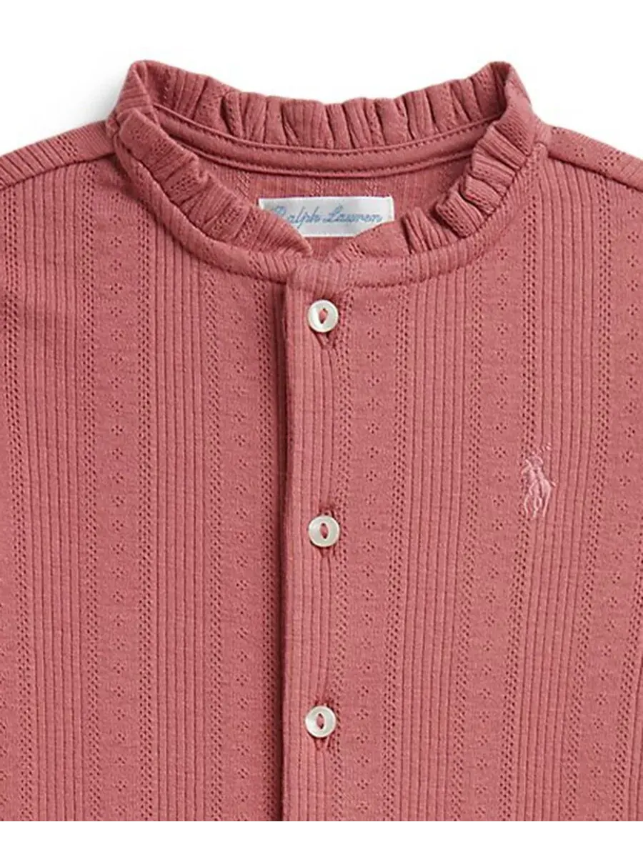 Комплект из топа и леггинсов с рюшами и ажурным вязанием Polo Ralph Lauren — изображение 3 из 4, розовый