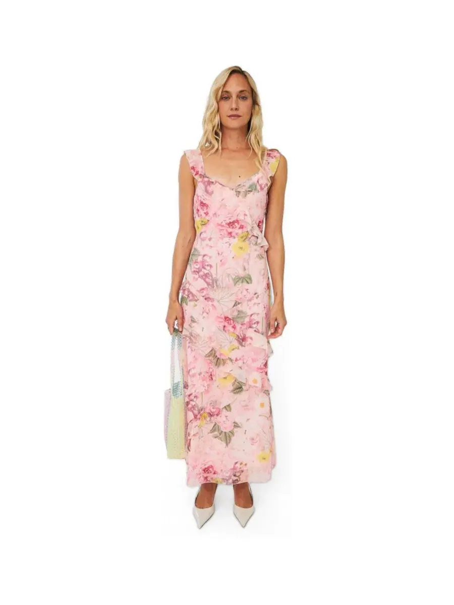 Макси-платье с воланами и цветочным принтом Levine Floral-Print Ruffle Maxi Dress CRAS — мульти