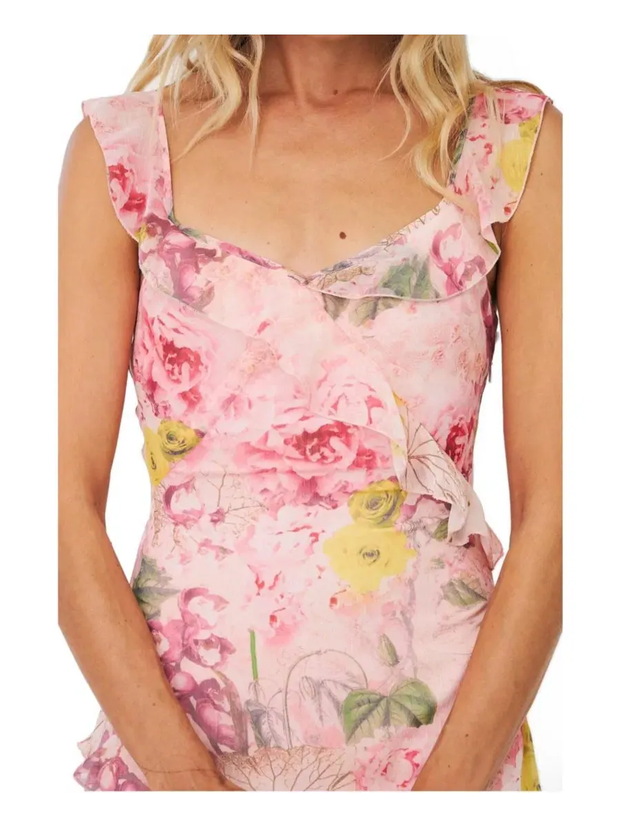Макси-платье с воланами и цветочным принтом Levine Floral-Print Ruffle Maxi Dress CRAS — изображение 2 из 8, мульти