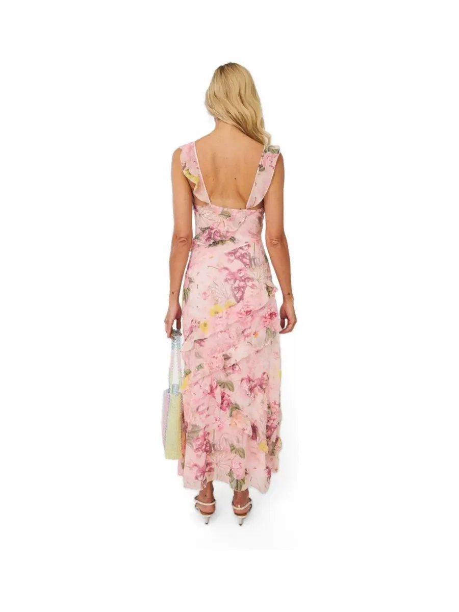 Макси-платье с воланами и цветочным принтом Levine Floral-Print Ruffle Maxi Dress CRAS — изображение 3 из 8, мульти