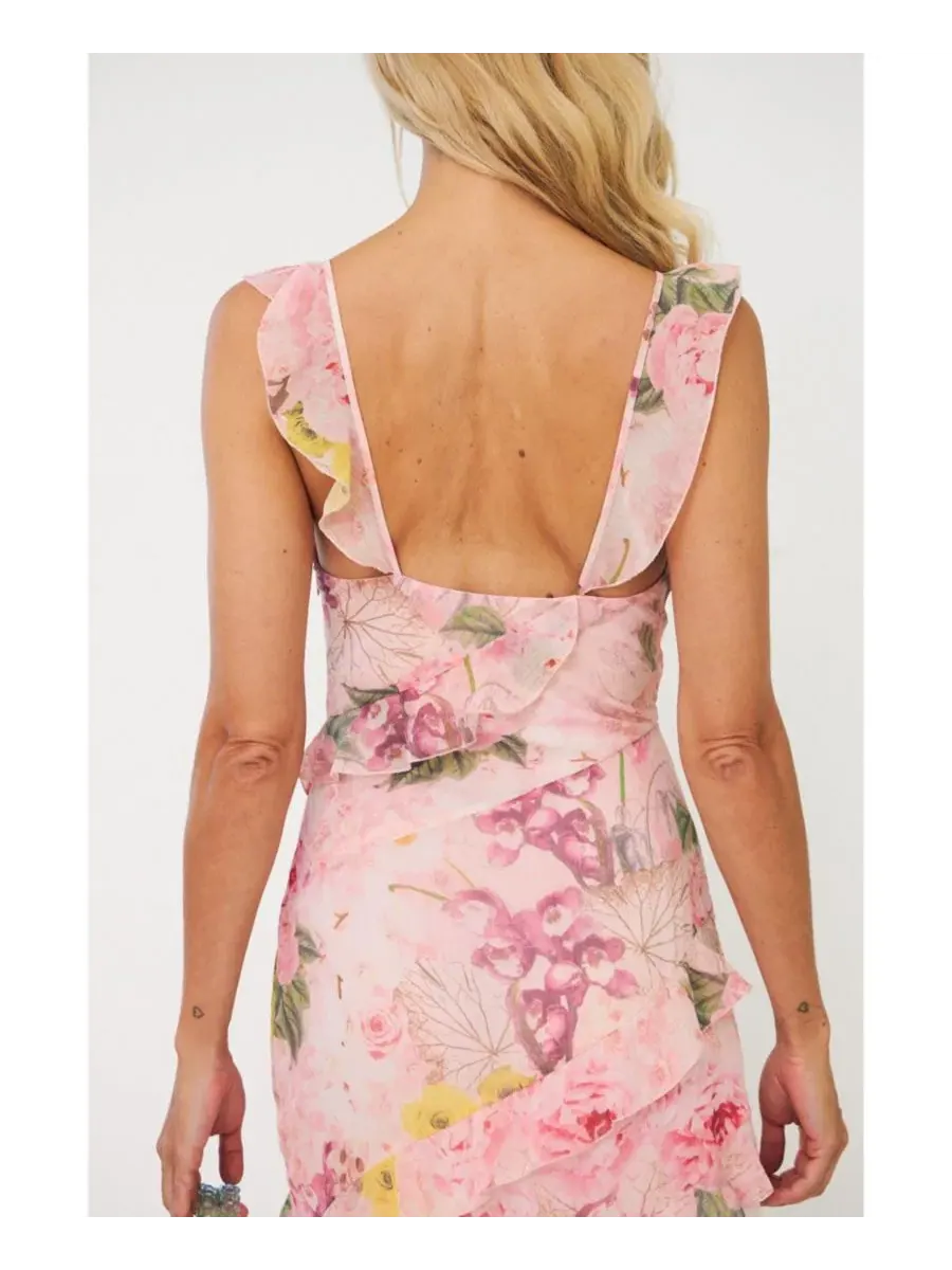 Макси-платье с воланами и цветочным принтом Levine Floral-Print Ruffle Maxi Dress CRAS — изображение 4 из 8, мульти