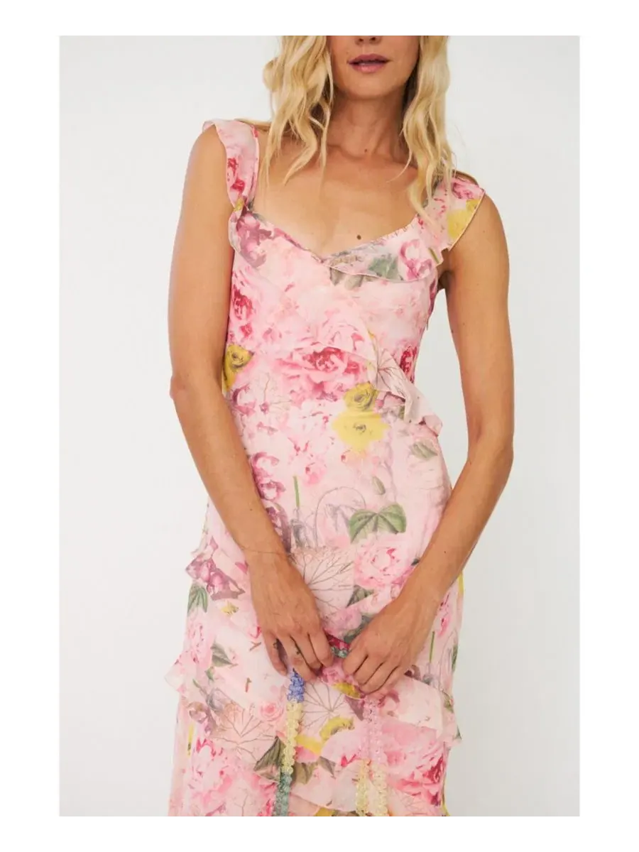 Макси-платье с воланами и цветочным принтом Levine Floral-Print Ruffle Maxi Dress CRAS — изображение 5 из 8, мульти