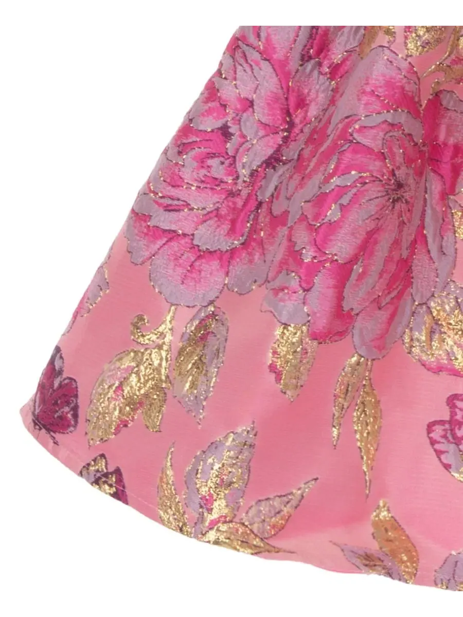 Платье из парчи с кап-рукавом, принт, модель Drop Waist Rare Editions — изображение 4 из 4, розовый