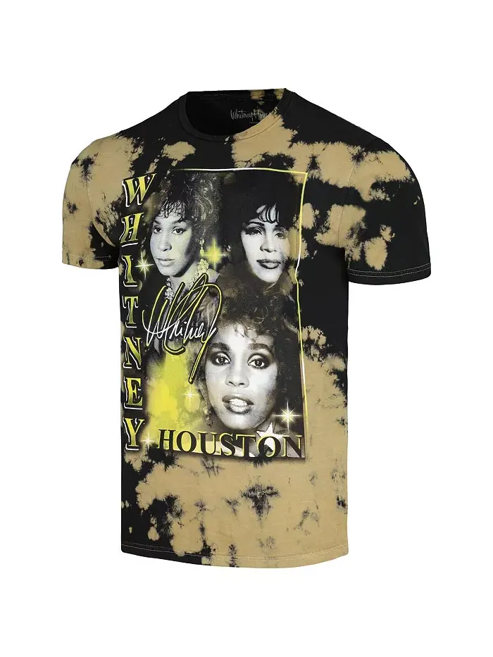 Мужская черная футболка с коллажем Whitney Houston в стиле потертости Philcos — изображение 2 из 3