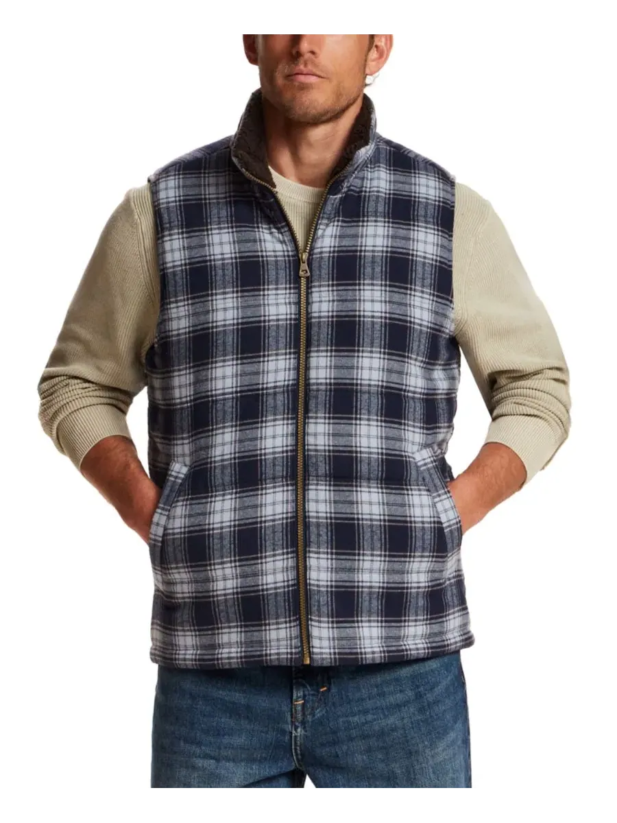 Жилет фланелевый в клетку с подкладкой из шерпы Nordic Navy Weatherproof Vintage