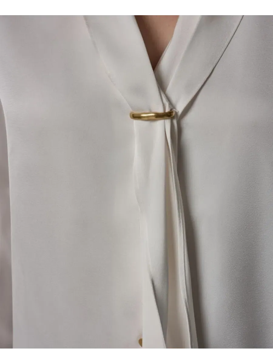 Блуза с V-образным вырезом и длинным рукавом Donna Karan New York — изображение 4 из 6, бежевый
