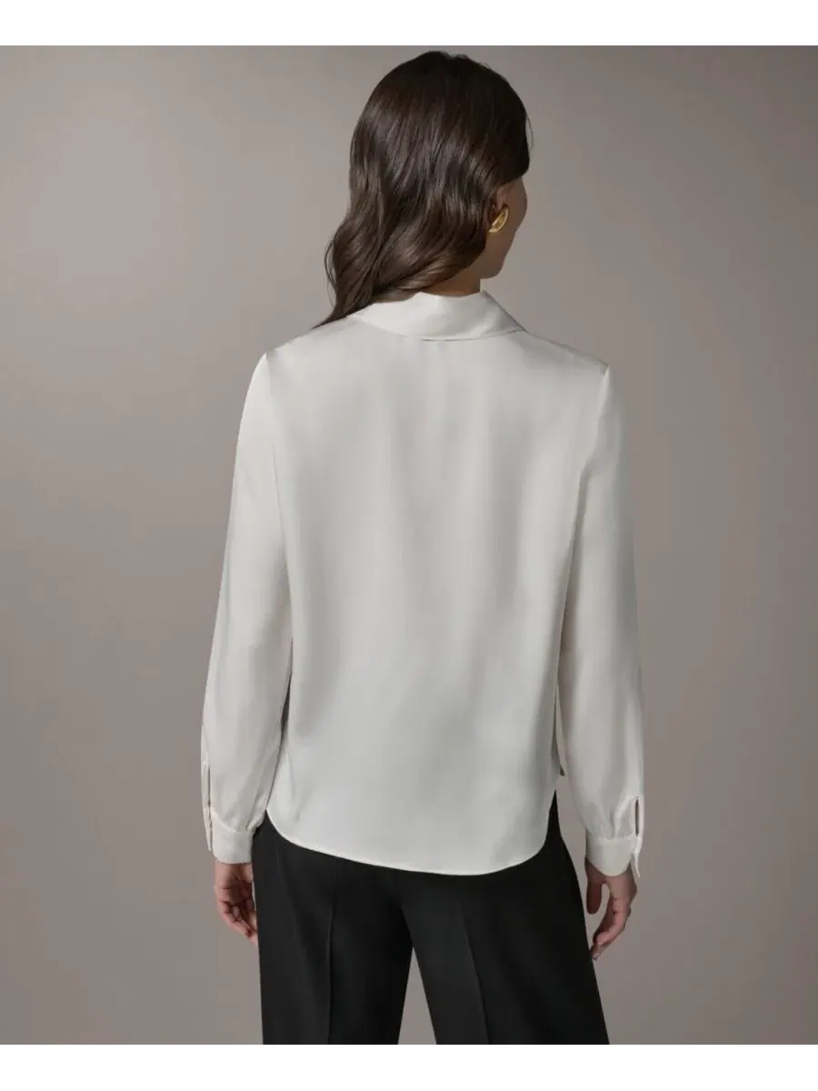 Блуза с V-образным вырезом и длинным рукавом Donna Karan New York — изображение 5 из 6, бежевый