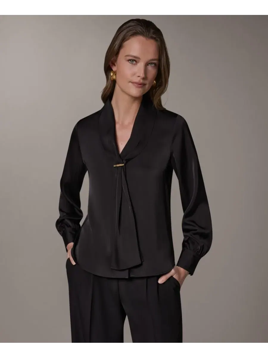 Топ с V-образным вырезом и длинным рукавом Donna Karan New York — изображение 1 из 8, черный
