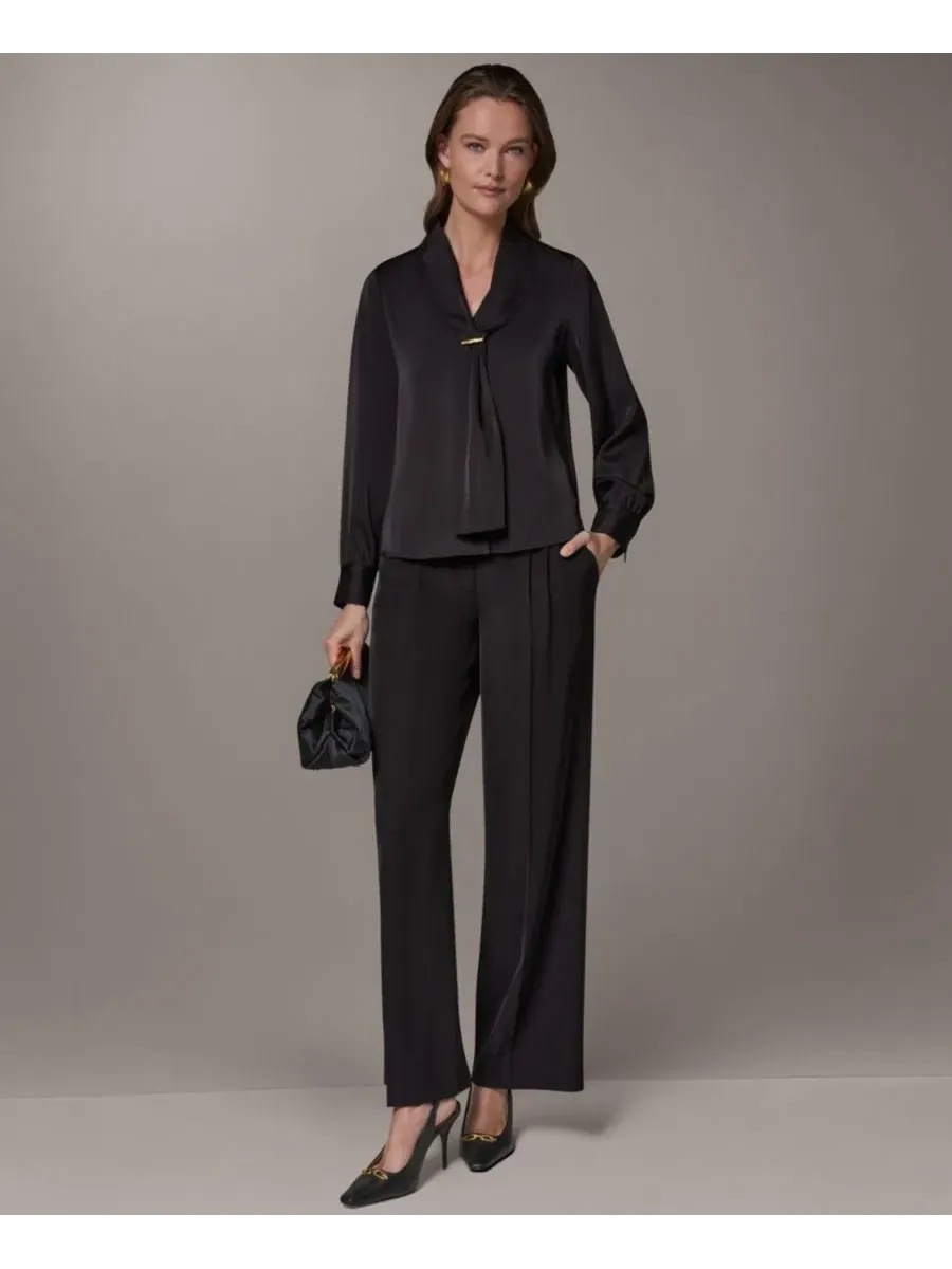 Топ с V-образным вырезом и длинным рукавом Donna Karan New York — изображение 2 из 8, черный
