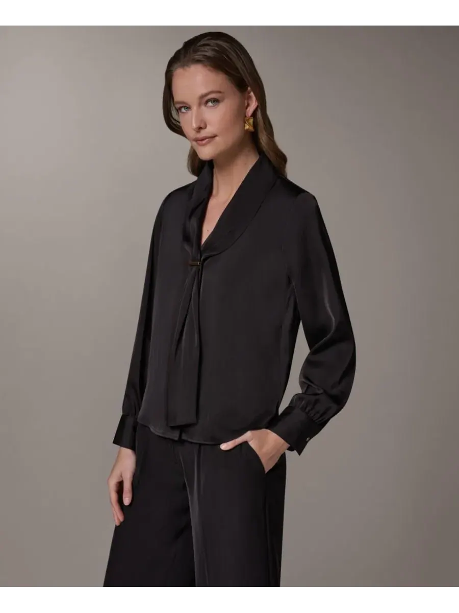Топ с V-образным вырезом и длинным рукавом Donna Karan New York — изображение 3 из 8, черный