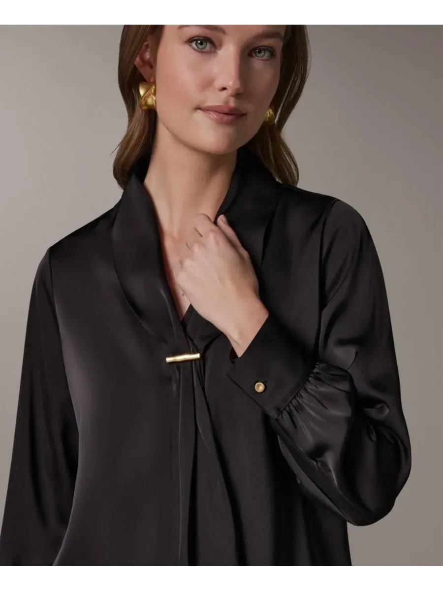 Топ с V-образным вырезом и длинным рукавом Donna Karan New York — изображение 4 из 8, черный