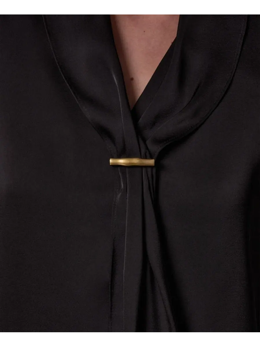 Топ с V-образным вырезом и длинным рукавом Donna Karan New York — изображение 5 из 8, черный