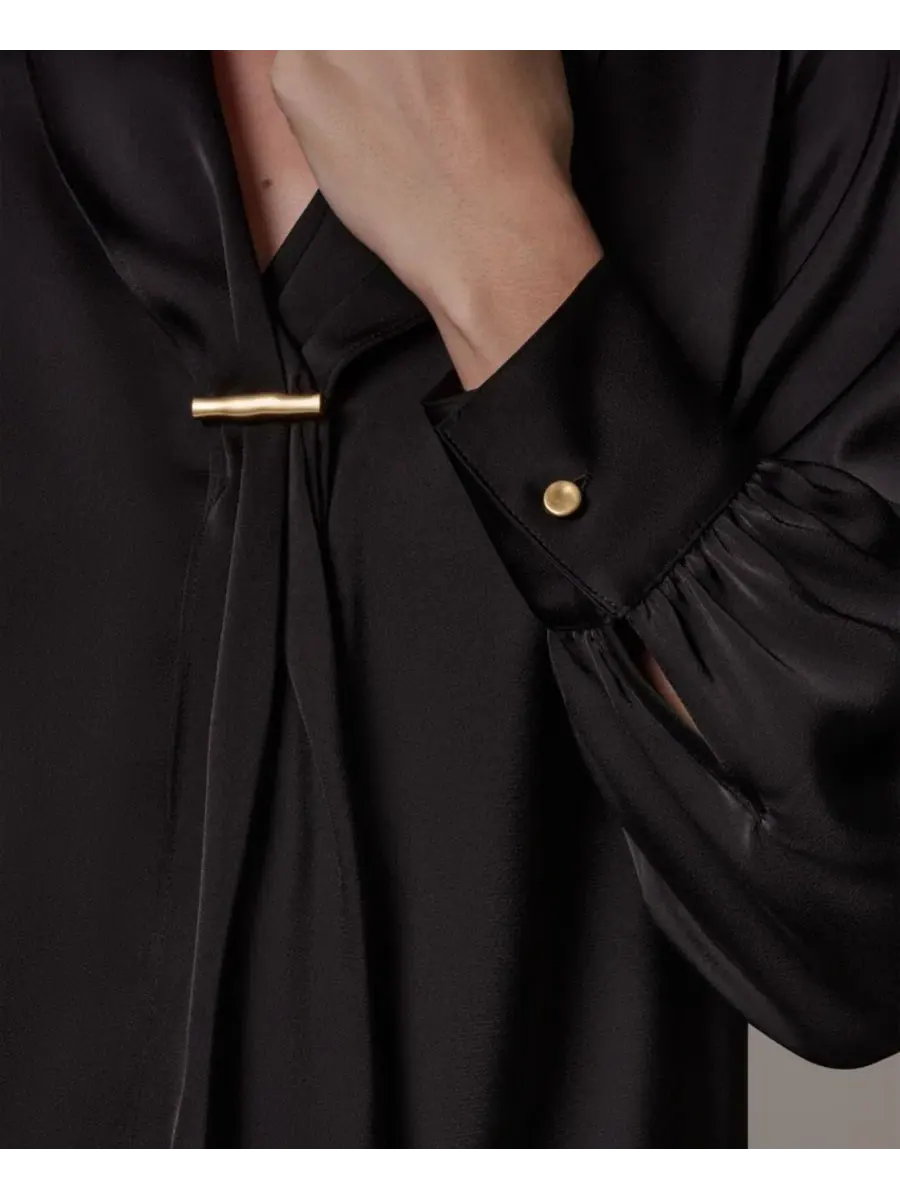 Топ с V-образным вырезом и длинным рукавом Donna Karan New York — изображение 6 из 8, черный
