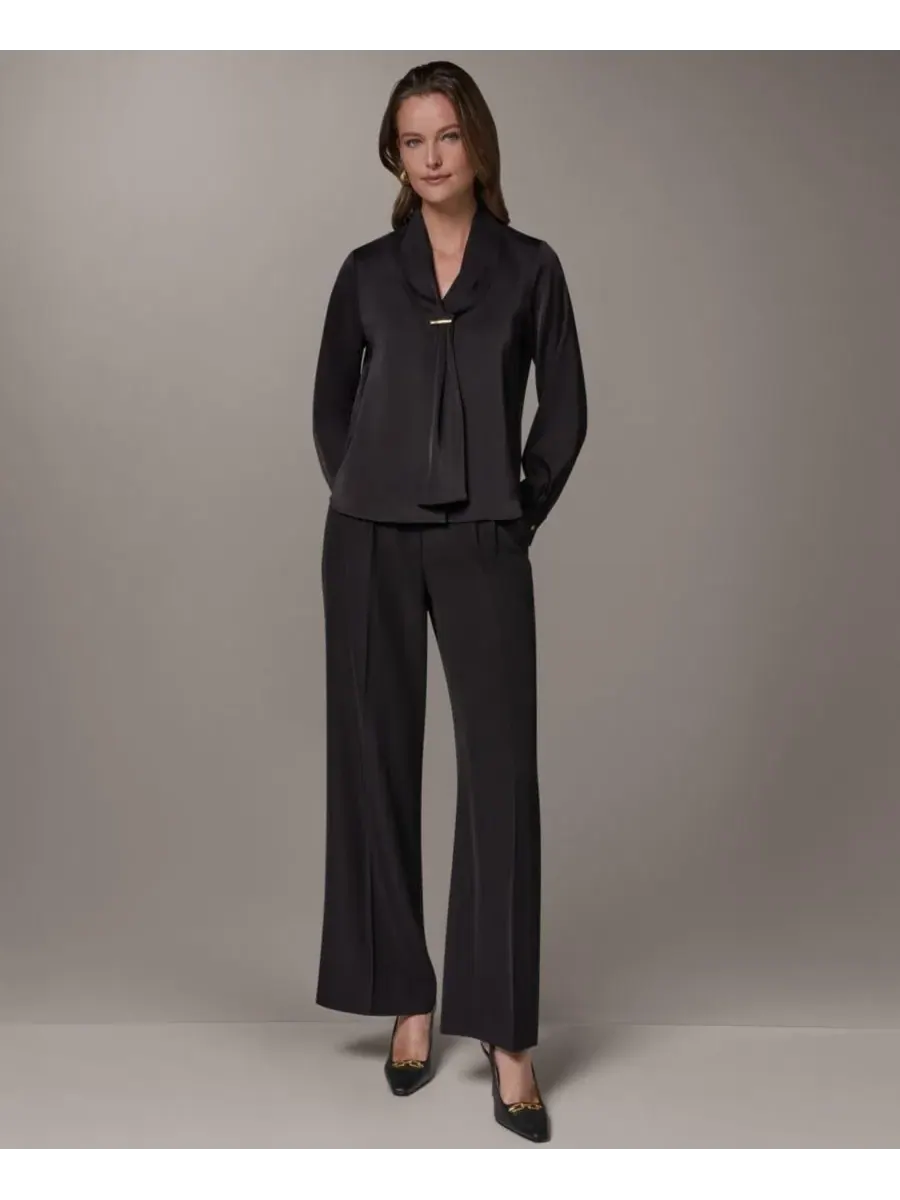 Топ с V-образным вырезом и длинным рукавом Donna Karan New York — изображение 8 из 8, черный