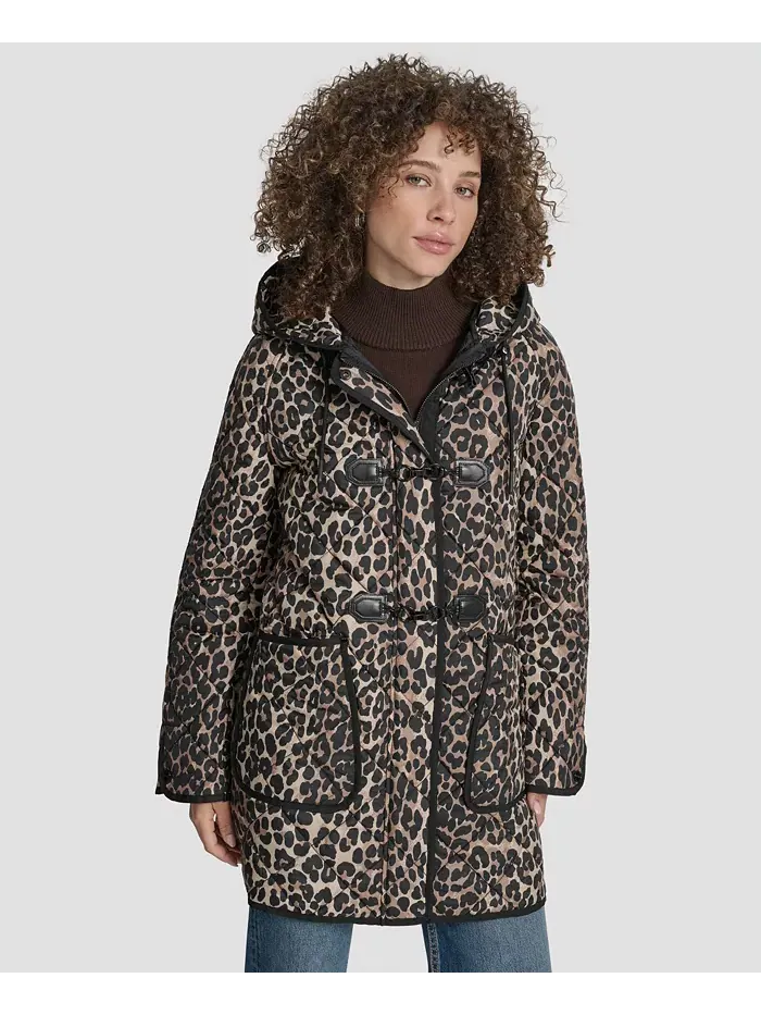 Женское стеганое пальто с капюшоном и застёжкой-молнией DKNY