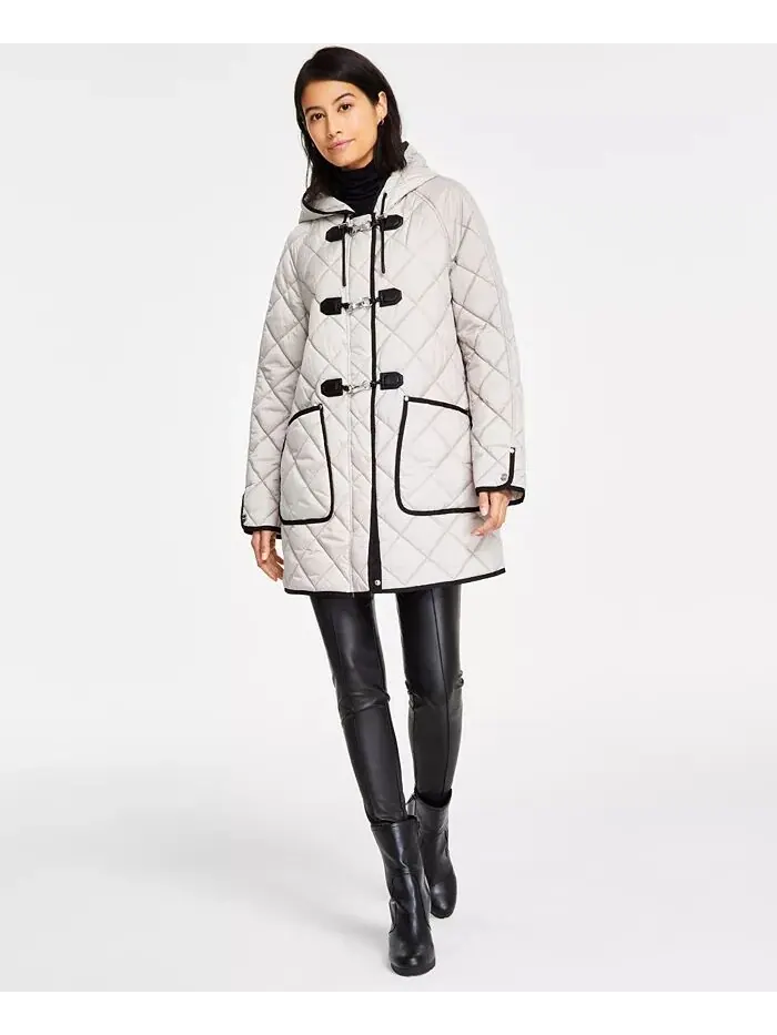 Женское стеганое пальто с капюшоном и застежкой-молнией DKNY — изображение 3 из 4, пар