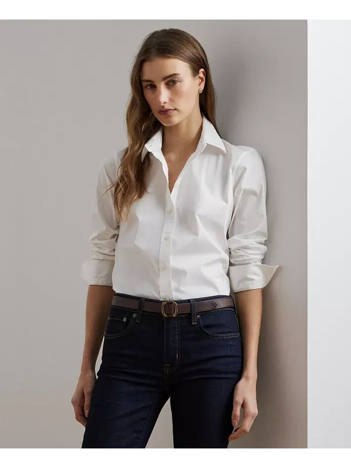 Несминаемая классическая рубашка прямого кроя Lauren Ralph Lauren — изображение 1 из 1, белый
