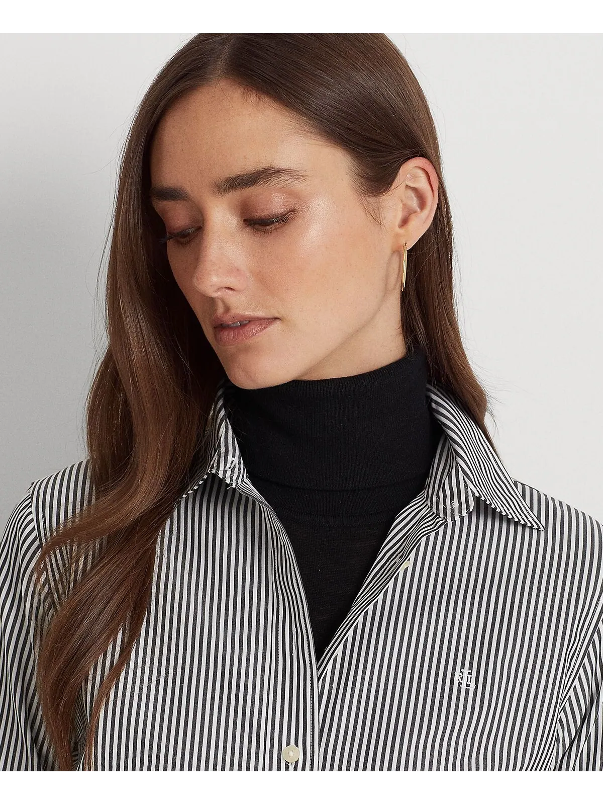Рубашка прямого кроя без глажки, стандартная и миниатюрная Lauren Ralph Lauren — изображение 4 из 10, черный/белый
