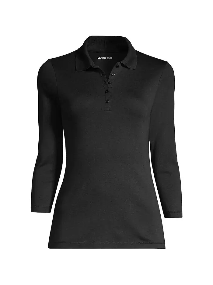 Женская рубашка-поло Supima Cotton с рукавом 3/4 Lands' End — изображение 2 из 3, черный