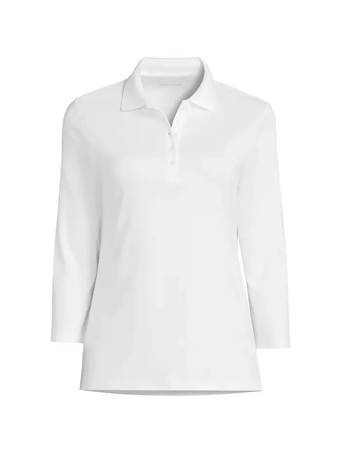 Женская рубашка-поло Supima Cotton с рукавом 3/4 Lands' End — изображение 3 из 3, белый