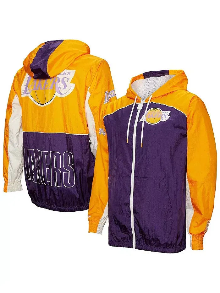 Мужская ветровка Los Angeles Lakers Hardwood Classics Big Shot премиум-класса с молнией