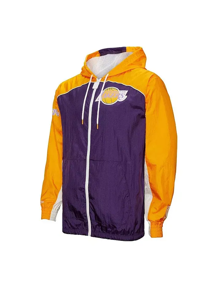 Мужская ветровка Los Angeles Lakers Hardwood Classics Big Shot премиум-класса с молнией — изображение 2 из 5, фиолетовый