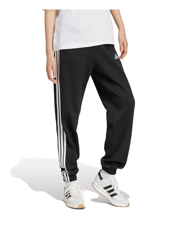 Женские свободные флисовые брюки Essentials с тремя полосками adidas — изображение 2 из 4, черный/белый