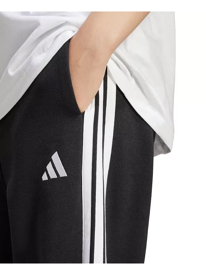 Женские свободные флисовые брюки Essentials с тремя полосками adidas — изображение 3 из 4, черный/белый