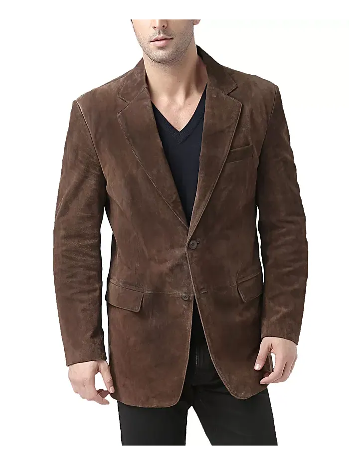 Классический блейзер Men Cliff из замши на двух пуговицах Bgsd — коричневый