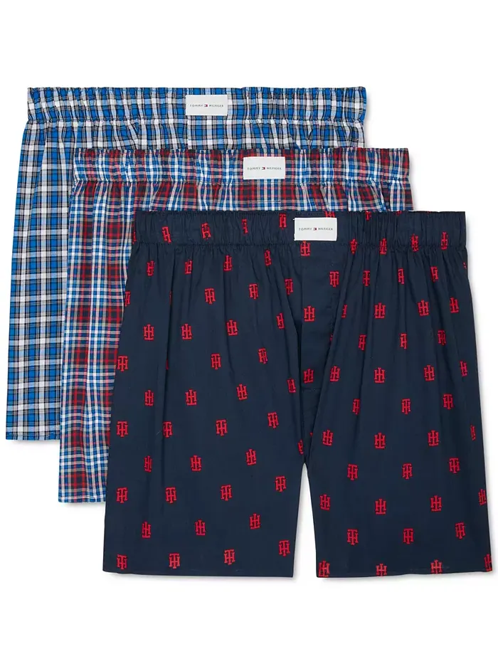 Мужские боксеры из хлопкового поплина с классическим принтом, 3 шт Tommy Hilfiger — изображение 1 из 7, синий
