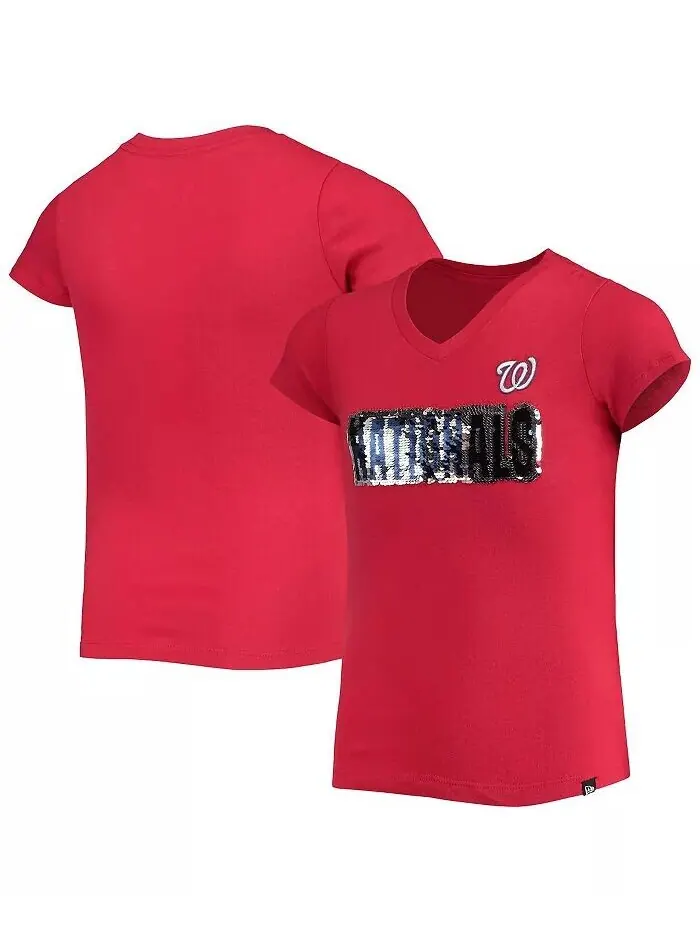 Футболка Big Girls Red Washington Nationals Flip Sequin Team New Era