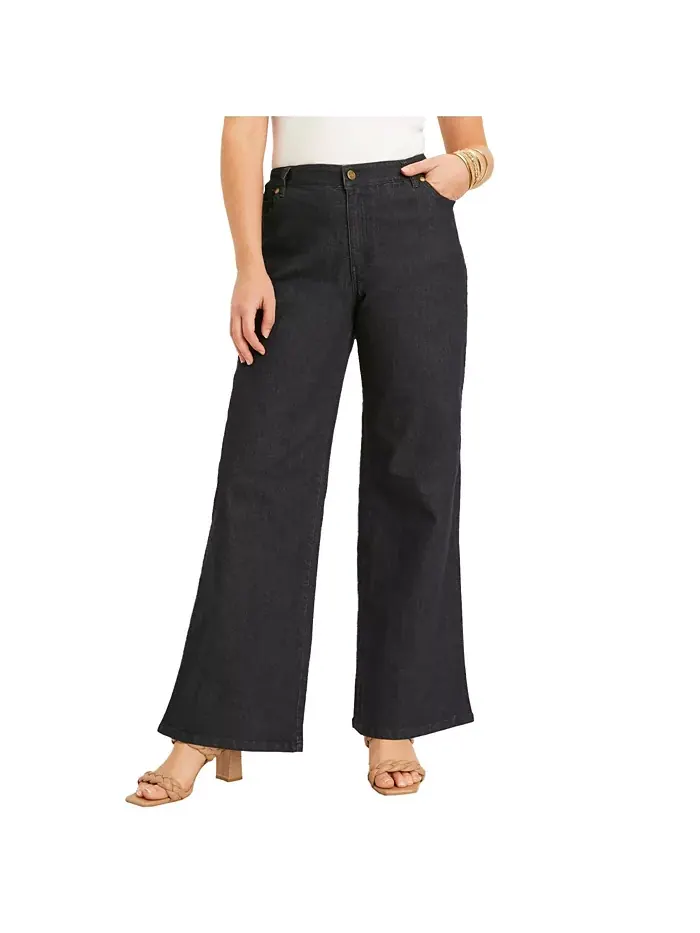 Джинсы June + Vie June Fit Wide Leg Plus Size — изображение 1 из 2, синий