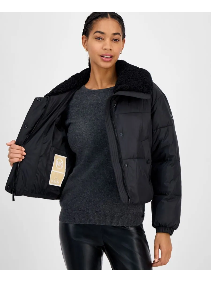 Женское пуховое пальто с воротником из искусственного меха Michael Kors — изображение 3 из 5, черный/черный
