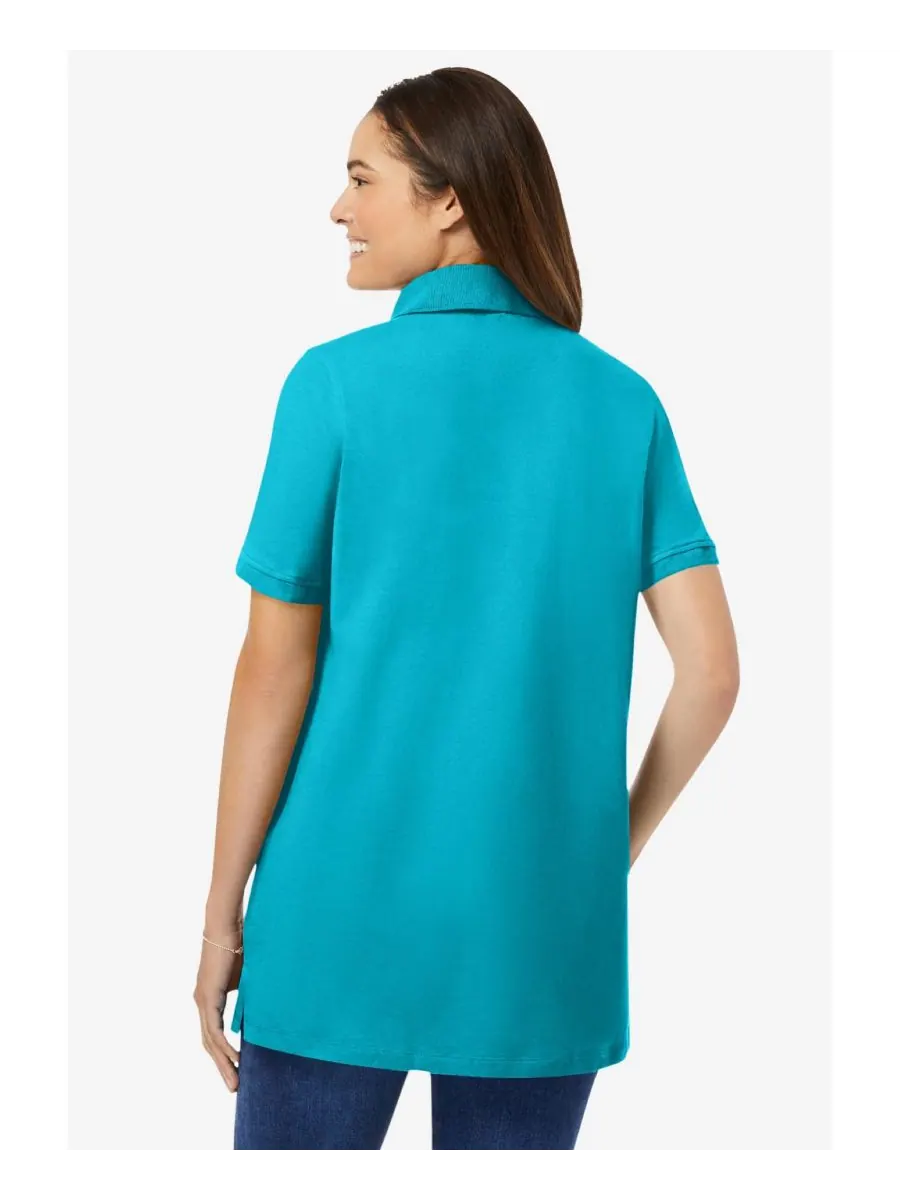 Женская поло-рубашка больших размеров с коротким рукавом Woman Within, Pretty turquoise — изображение 2 из 3