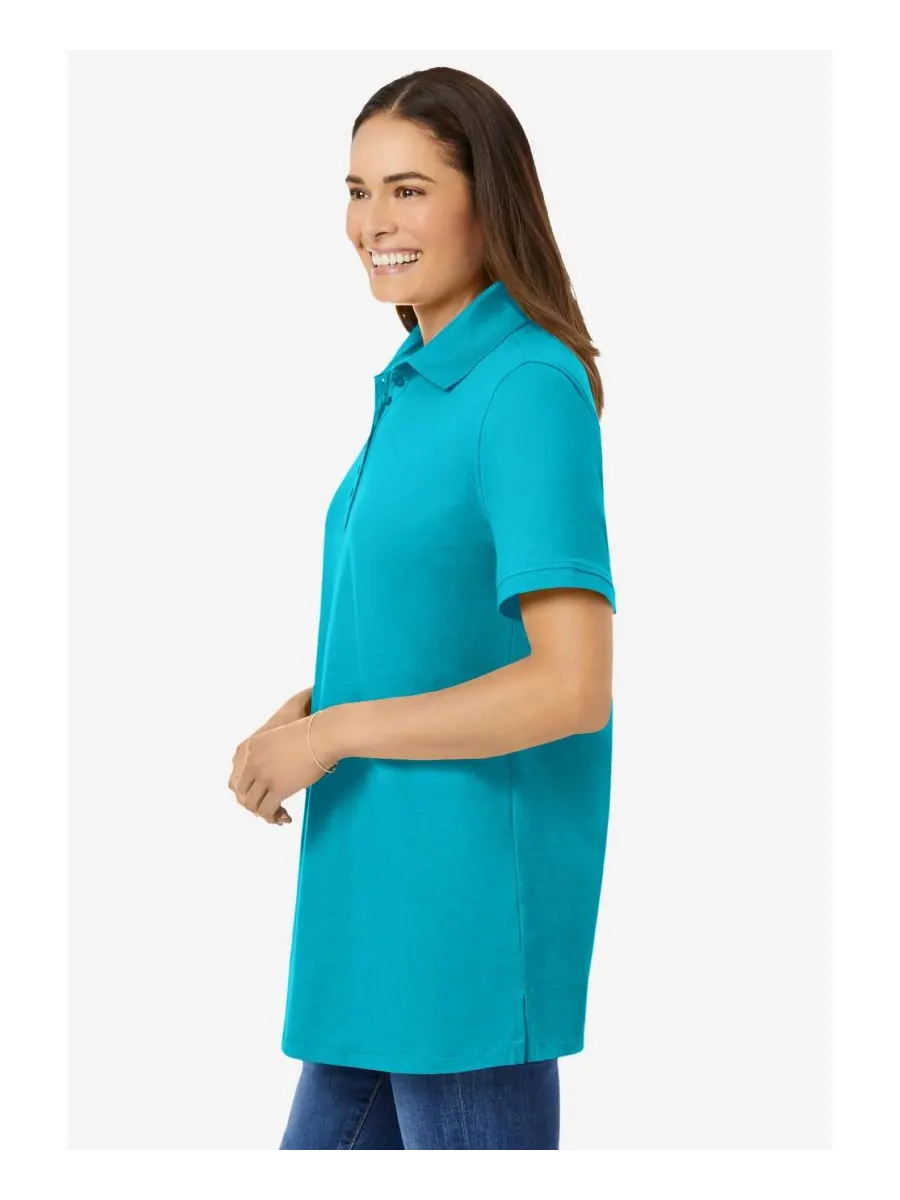 Женская поло-рубашка больших размеров с коротким рукавом Woman Within, Pretty turquoise — изображение 3 из 3