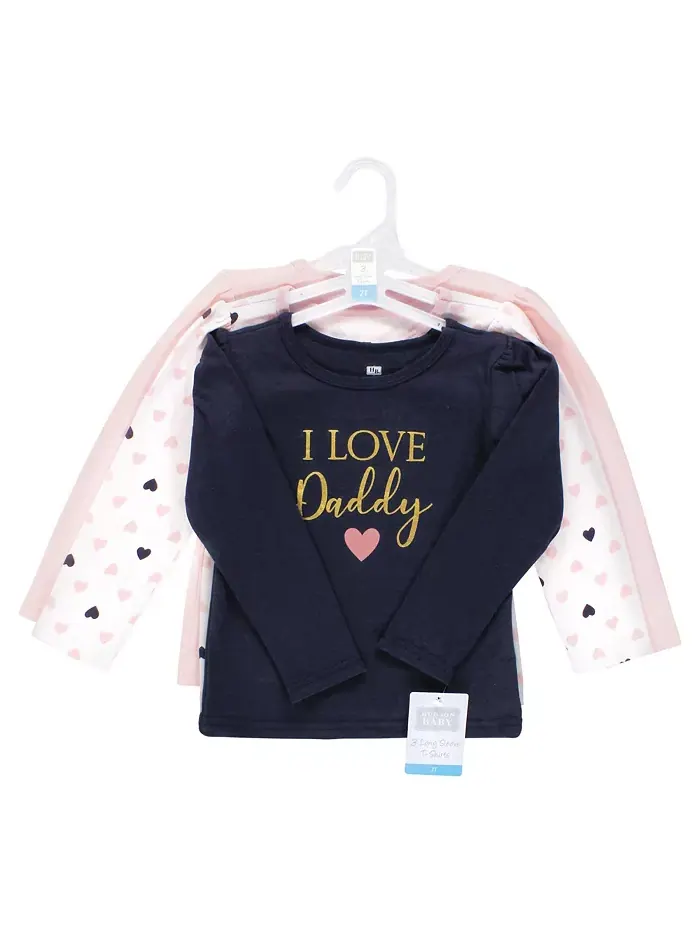 Футболки Hudson для девочек с длинным рукавом, комплект из 3 шт Hudson Baby — изображение 2 из 5, розовый темно-синий