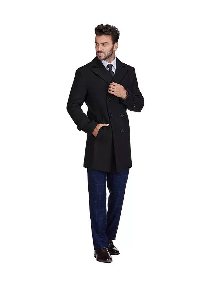 Мужское двубортное пальто из шерстяной смеси Pea Coat Dress Peacoat Braveman — изображение 2 из 4, черный