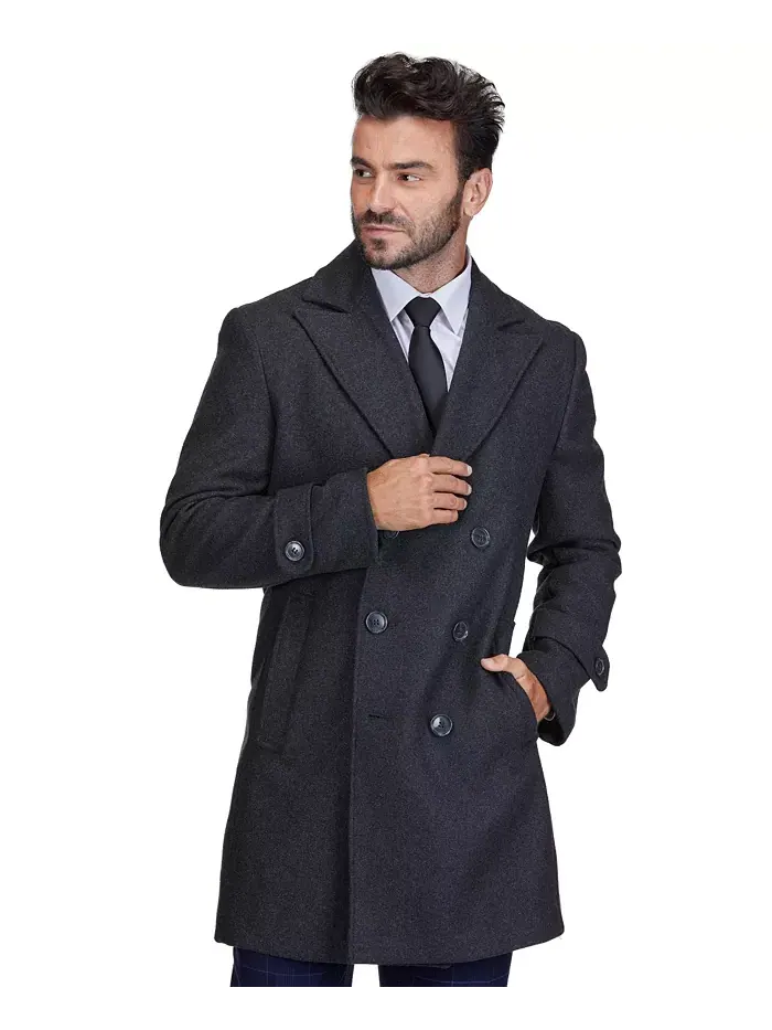 Мужское двубортное пальто из шерстяной смеси Pea Coat Dress Peacoat Braveman — изображение 4 из 4, темно-серый