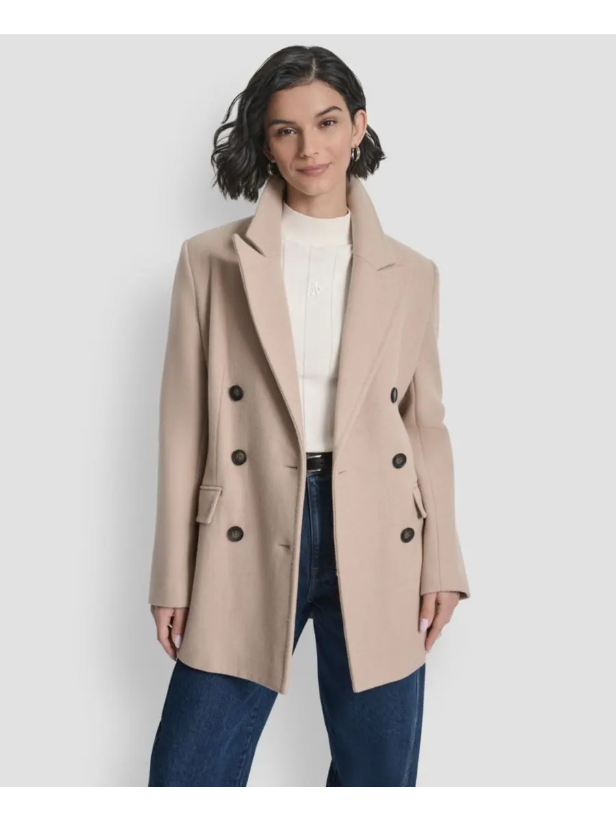 Женское короткое двубортное пальто с поясом DKNY — изображение 2 из 9, коричневый