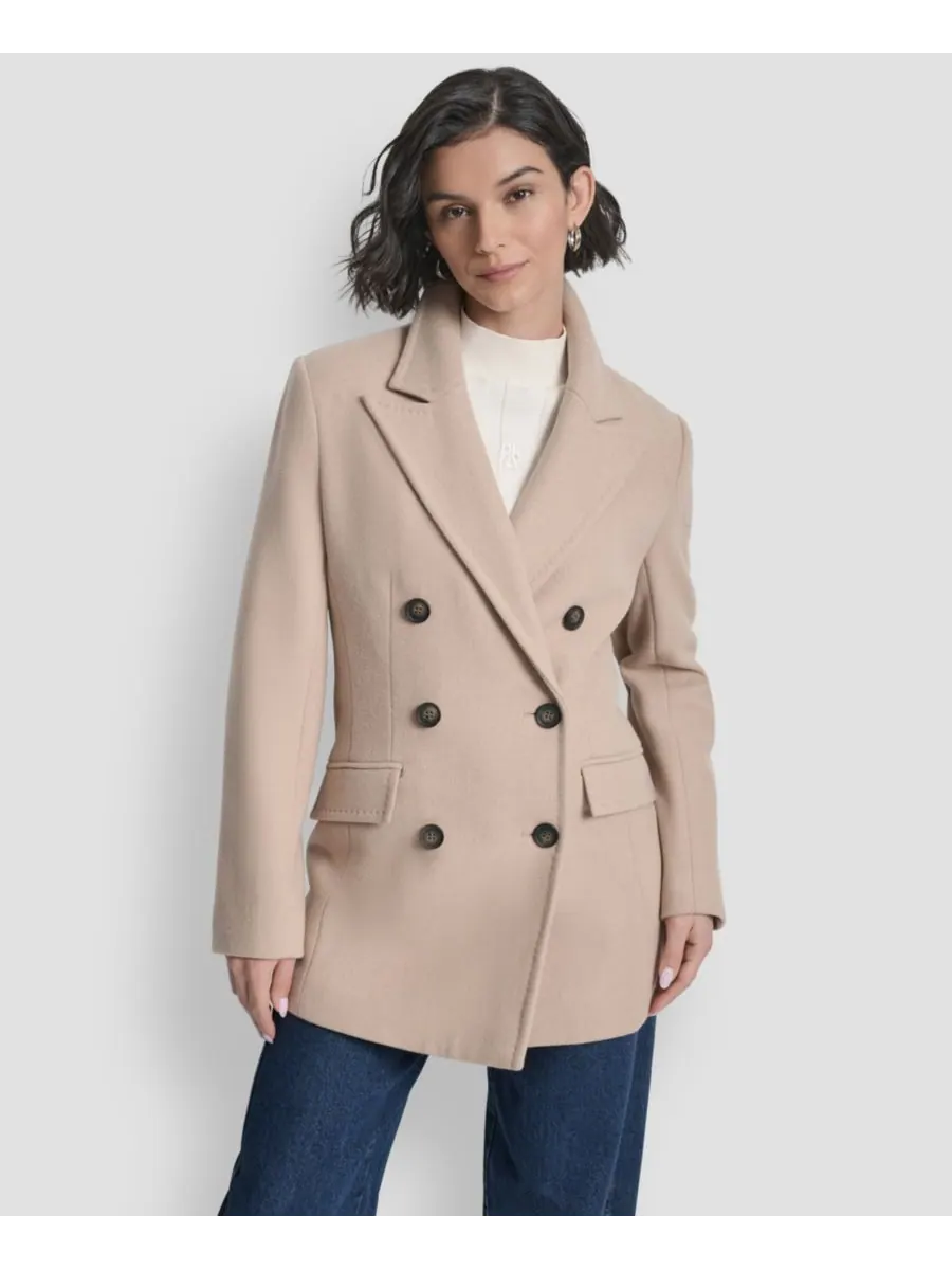 Женское короткое двубортное пальто с поясом DKNY — изображение 4 из 9, коричневый