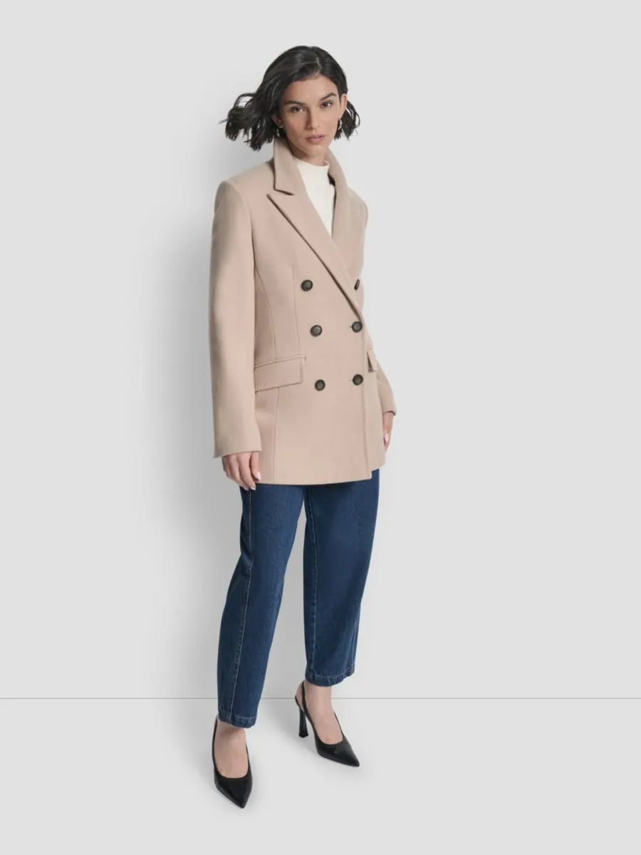Женское короткое двубортное пальто с поясом DKNY — изображение 6 из 9, коричневый